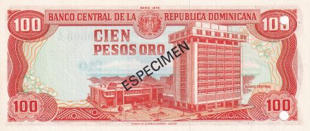Dominicaine Rép. 100 Peso de Oro - Spécimen - Maison de la monnaie - Banque centrale - 1978 - NEUF - P.122s1