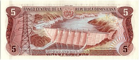 Dominicaine Rép. 5 Pesos Oro, Juan Sanchez Ramirez - 1987