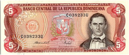 Dominicaine Rép. 5 Pesos Oro, Juan Sanchez Ramirez - 1988