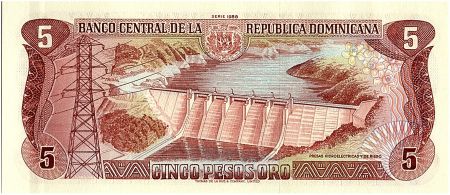 Dominicaine Rép. 5 Pesos Oro, Juan Sanchez Ramirez - 1988