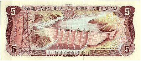 Dominicaine Rép. 5 Pesos Oro, Juan Sanchez Ramirez - 1990