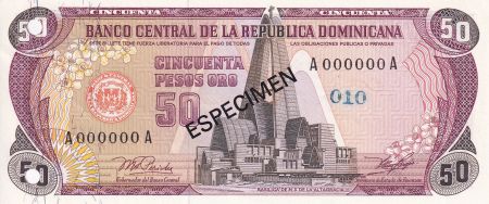 Dominicaine Rép. 50 Peso de Oro - Spécimen -  Basilique - Cathédrale - 1978 - NEUF - P.121s1
