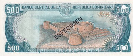 Dominicaine Rép. 500 Peso de Oro - Spécimen - Théâtre national - Forteresse San Felipe - 1978 - NEUF - P.123s1