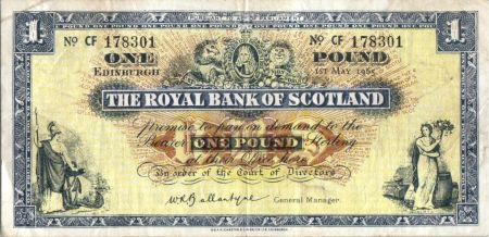 Ecosse 1 Pound - Armoirie - Banques - 01/05/1965