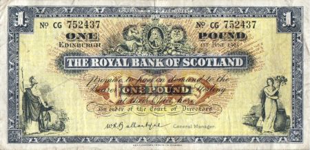 Ecosse 1 Pound - Armoirie - Banques - 01/06/1965