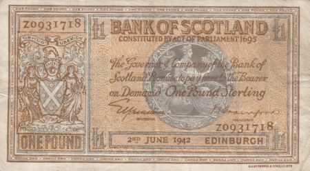 Ecosse 1 Pound Bank of Scotland - 1942 - p.TTB - P.91c