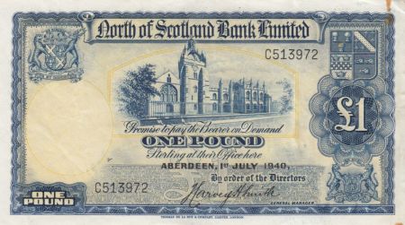 Ecosse 1 Pound North of  Scotland Bank - 1940 p.TTB - S.644