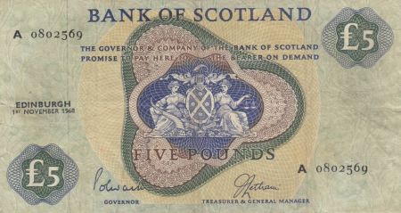 Ecosse 5 Pounds Bank of Scotland - 1968 - P.TTB - P.110a