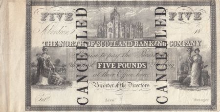 Ecosse 5 Pounds North Scotland Banking Company - ND 1836 - S.612 - RARE !