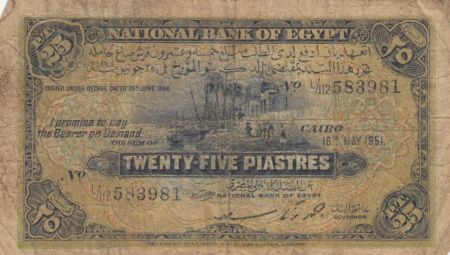 Egypte 25 Piastres Port - 15-05-1951 - P.10e - B+ à TB