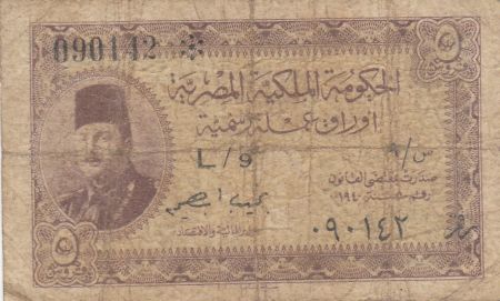 Egypte 5 Piastres ND1940 - Roi Farouk - Série L/9
