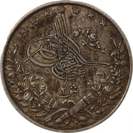 Egypte OTTOMAN, KHEDIVAT D\'EGYPTE, ABDUL HAMID II - 2 QIRSH ARGENT - 1293/20 (1894-1895), W BERLIN