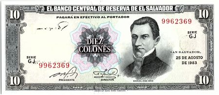 El Salvador 10 Colones, Manuel José Arce - C.Colomb - 1983