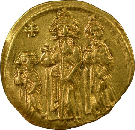 Empire Byzantin HERACLIUS, HERACLIUS CONSTANTIN, HERACLONAS - SOLIDUS OR, 632 / 635 CONSTANTINOPLE