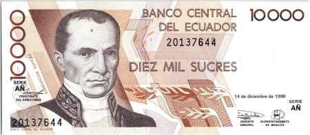 Equateur 10000 Sucres, V. Rocafuerte - Monument Indépendance - 1998 - P.127 c
