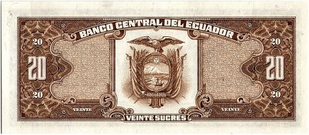 Equateur 20 Sucres  - Eglise, armoiries - 1986
