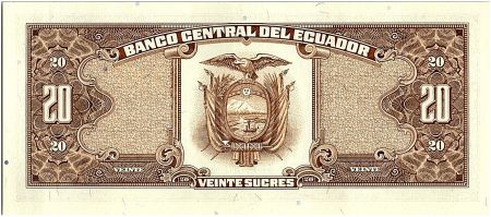 Equateur 20 Sucres  - Eglise, armoiries - 1988