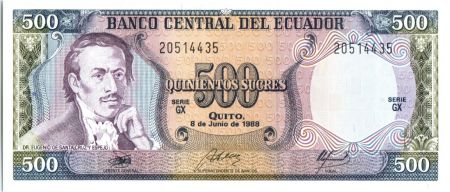 Equateur 500 Sucres Eugenio de Santa Cruz y Espejo - Armoiries - 1988