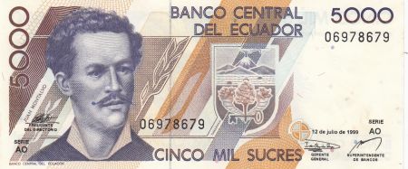 Equateur 5000 Sucres - Juan Montalvo - Tortue - 1999 - Série AO - P.128c
