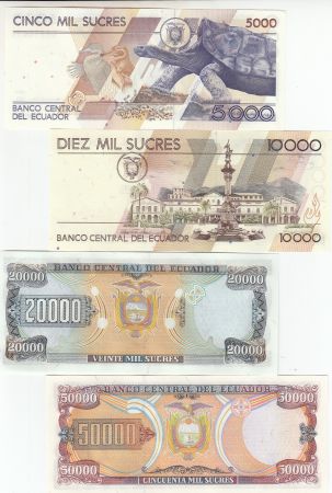 Equateur Série 4 billets : 5000 à 50000 Sucres - 1999