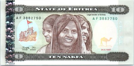 Erythrée 10 Nakfa 1997 - Trois filles, pont