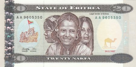 Erythrée 20 Nakfa 1997 - Trois filles, chameau, tracteur