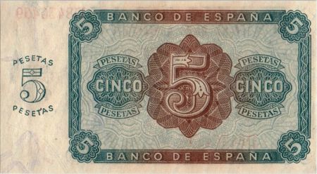 Espagne  5 Pesetas - Burgos - 1938