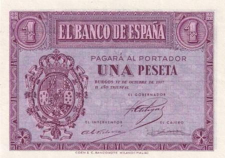 Espagne 1 Peseta - Armoirie - Burgos - 1937 - Série A