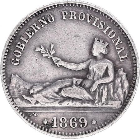 Espagne 1 Peseta Gouvernement Provisoire - 1869