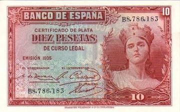 Espagne 10 Pesetas Femme - 1935