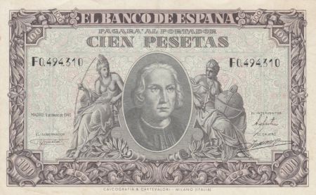Espagne 100 Pesetas - Christophe Colomb - 1940 - TTB - P.118