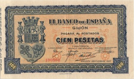 Espagne 100 Pesetas 1937 Gijón