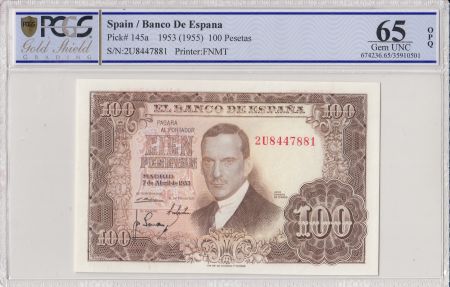Espagne 100 Pesetas 1953 - J.R. de Torres - PCGS 65 OPQ