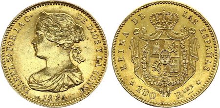Espagne 100 Reales Isabelle II - Armoiries - 1864 - Madrid - Or