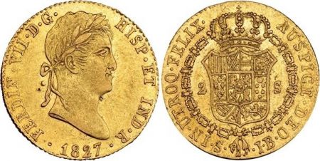 Espagne 2 Escudos Ferdinand VII - Armoiries 1827 S JB Seville