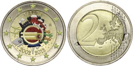 Espagne 2 Euros - 10 ans de l\'Euro - Colorisée - 2012