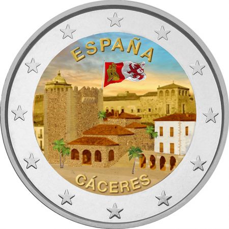 Espagne 2 Euros Commémo. Couleur Espagne 2023 - Vieille Ville de Caceres