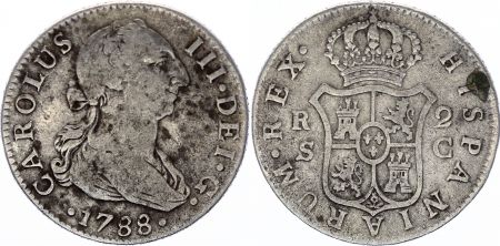 Espagne 2 Reales Charles III - Armoiries - 1788