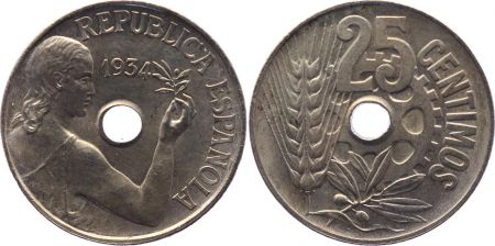 Espagne 25 centimos - République  -1934