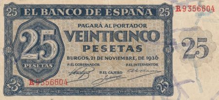 Espagne 25 Pesetas - Burgos - 1936 - TTB - P.99