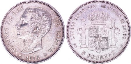 Espagne 5 Pesetas,  Alfonso XII - Armoiries -1876 (76)