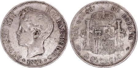 Espagne 5 Pesetas,  Alfonso XIII - Armoiries - 1896 (96)PG-V