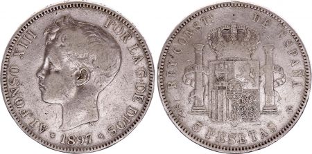 Espagne 5 Pesetas,  Alfonso XIII - Armoiries - 1897 (97)PG-V