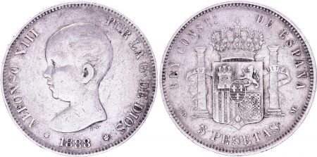 Espagne 5 Pesetas,  Alfonso XIII - Armoiries -1888 (88)