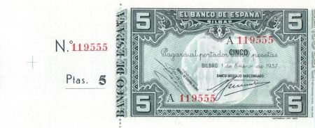 Espagne 5 Pesetas 1937 - Bilbao