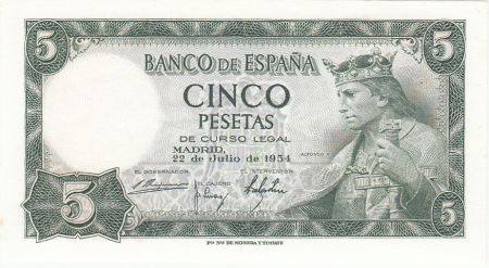 Espagne 5 Pesetas 1954 - Roi Alfonso X