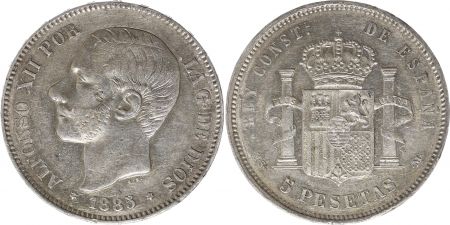 Espagne 5 Pesetas Alfonso XII - Armoiries - 1885 (87) MS-M