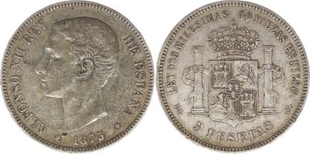 Espagne 5 Pesetas Alfonso XII - Armoiries -1875