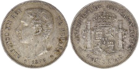 Espagne 5 Pesetas Alfonso XII - Armoiries -1876