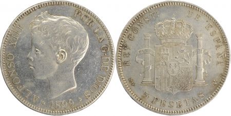 Espagne 5 Pesetas Alfonso XIII - Armoiries -1899 (--)